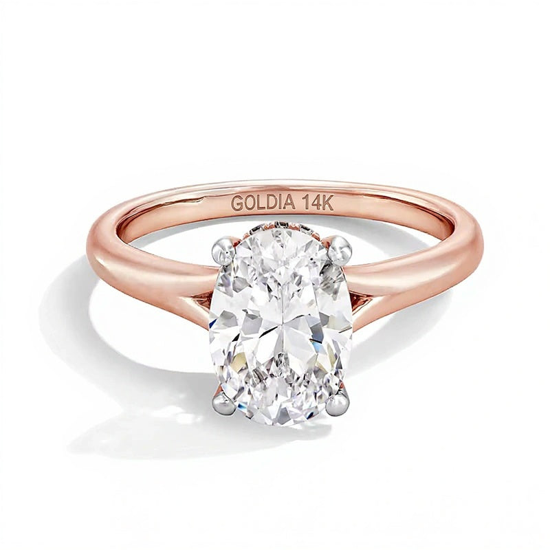 2.0 CT. TW Oval Lab-Grown Diamond Solitaire Hidden Halo Engagement Ring in 14K Rose Gold (F/VS2)