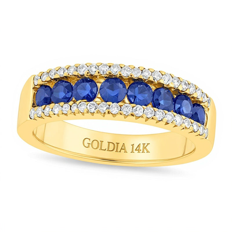 Blue Sapphire and 0.25 CT. TW Diamond Band in 14K Gold