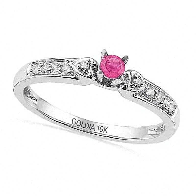 Lab-Created Pink Sapphire and Diamond Accent Promise Ring in 10K White Gold