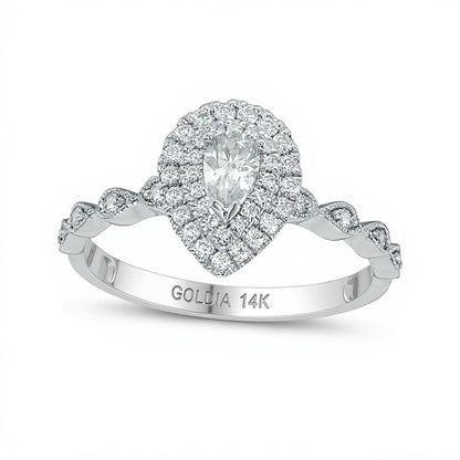 0.5 CT. TW Pear-Shaped Diamond Double Frame Vintage-Style Engagement Ring in 14K White Gold