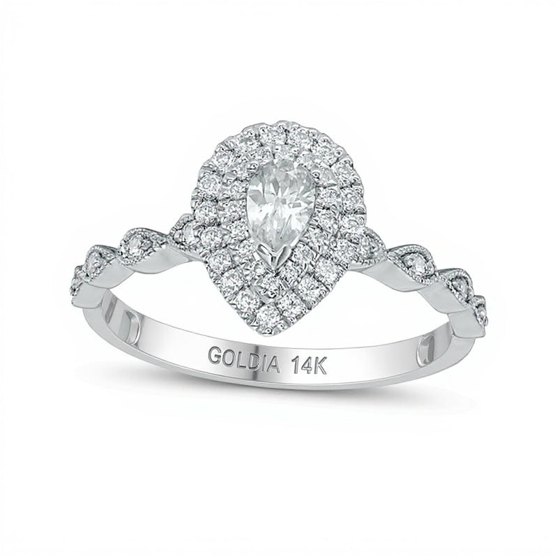 0.5 CT. TW Pear-Shaped Diamond Double Frame Vintage-Style Engagement Ring in 14K White Gold
