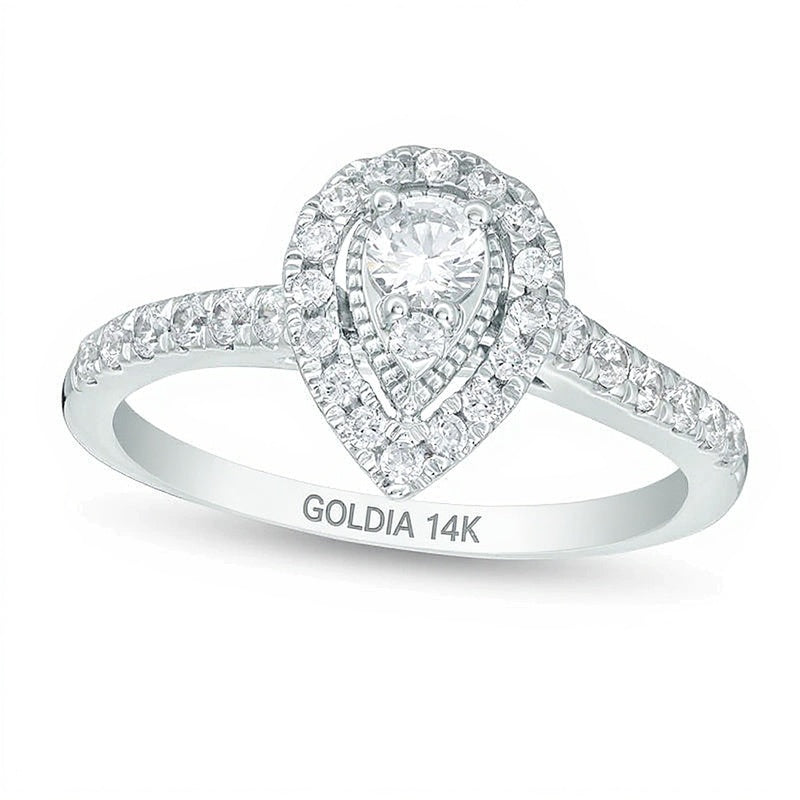 0.5 CT. TW Diamond Pear-Shaped Frame Vintage-Style Engagement Ring in 14K White Gold