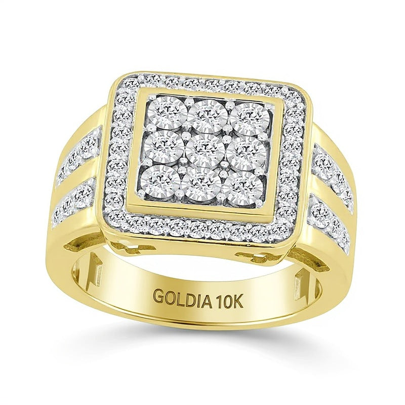 1.0 CT. TW Cushion-Shaped Multi-Diamond Frame Ring in 10K Gold