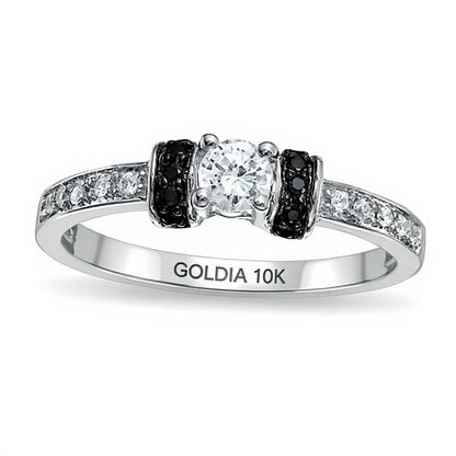 0.25 CT. TW Enhanced Black and White Diamond Station Engagement Ring in 10K White Gold