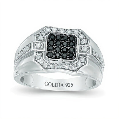 0.75 CT. TW Enhanced Black and White Diamond Square Composite Ring in Sterling Silver