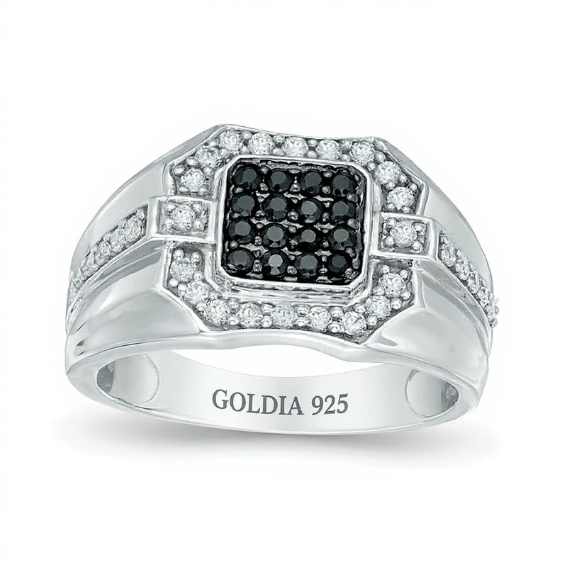 0.75 CT. TW Enhanced Black and White Diamond Square Composite Ring in Sterling Silver