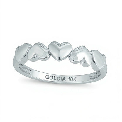 Puffed Alternating Hearts Ring in 10K White Gold