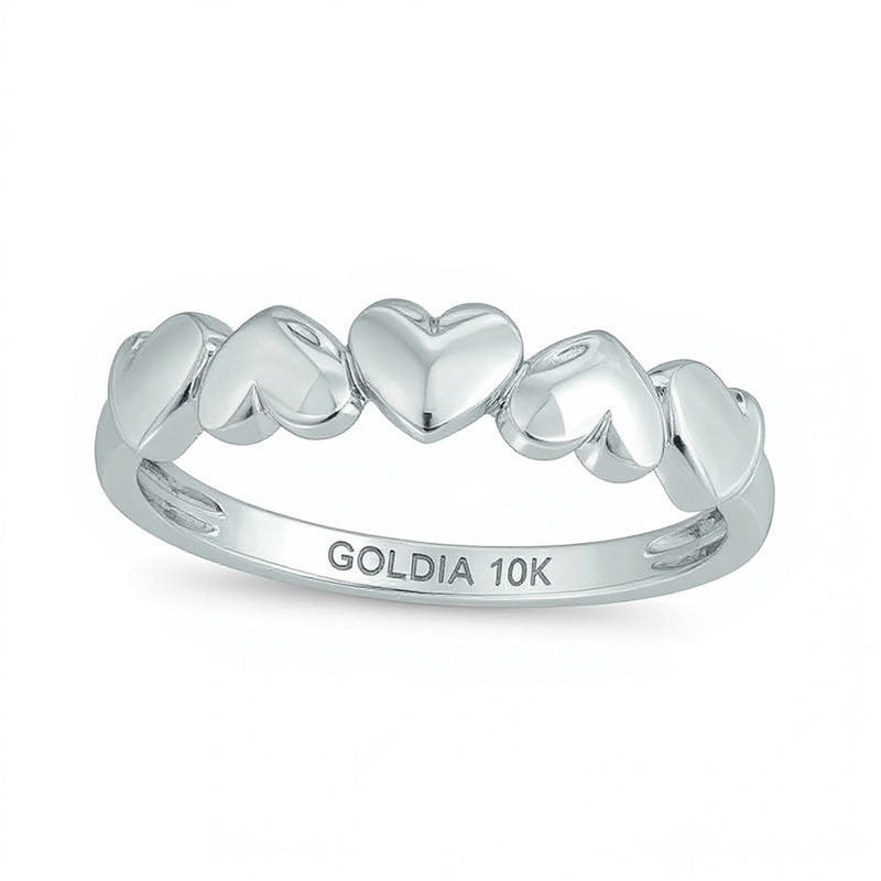 Puffed Alternating Hearts Ring in 10K White Gold