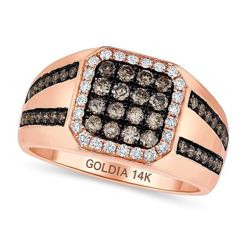 1.13 CT. TW Champagne and White Diamond Octagonal Frame Ring in 14K Rose Gold