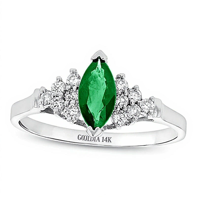 Marquise Emerald and 0.2 CT. TW Diamond Composite Ring in 14K White Gold