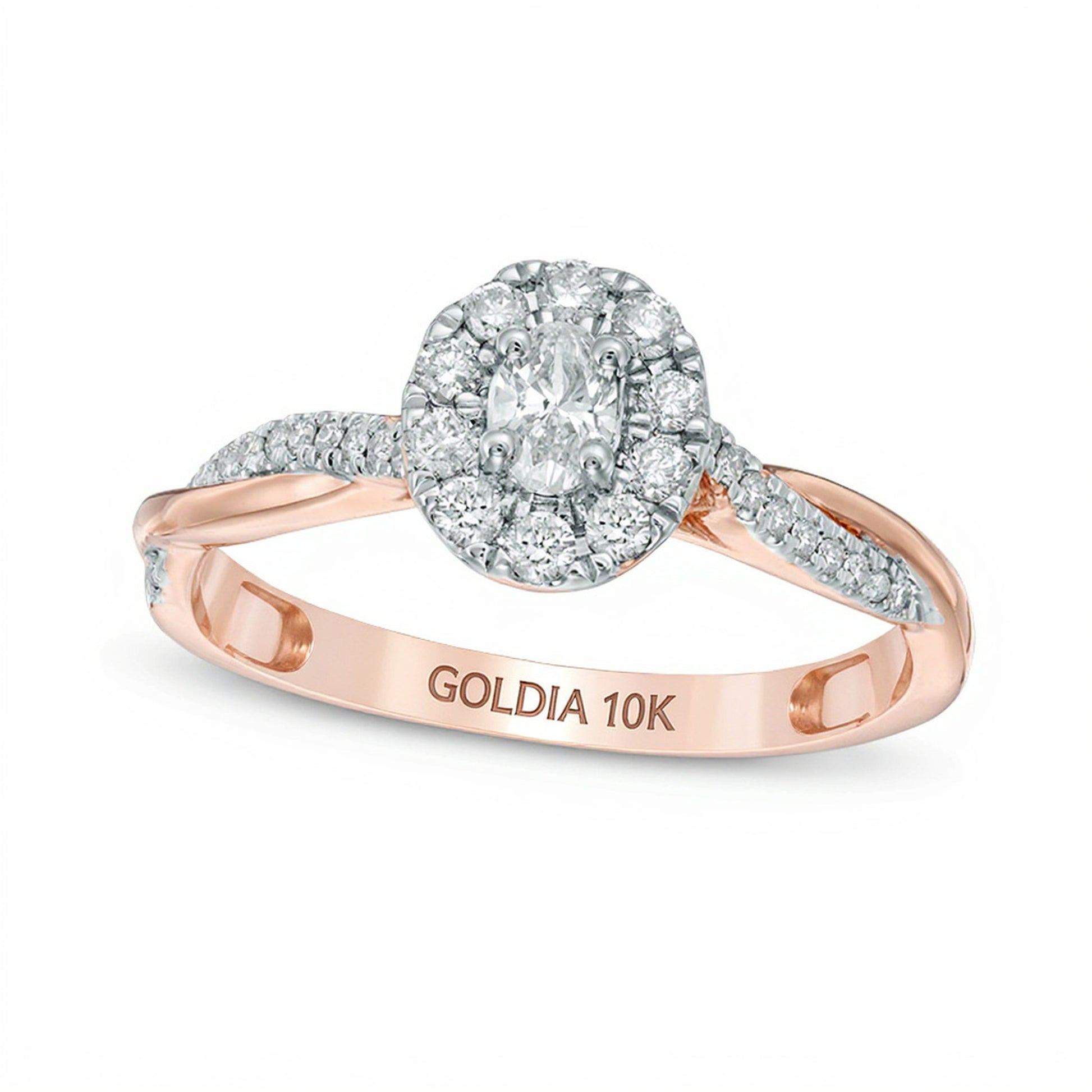 0.38 CT. TW Oval Diamond Frame Twist Engagement Ring in 10K Rose Gold