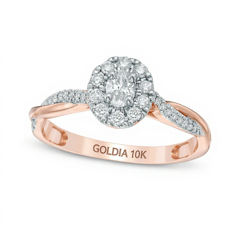 0.38 CT. TW Oval Diamond Frame Twist Engagement Ring in 10K Rose Gold