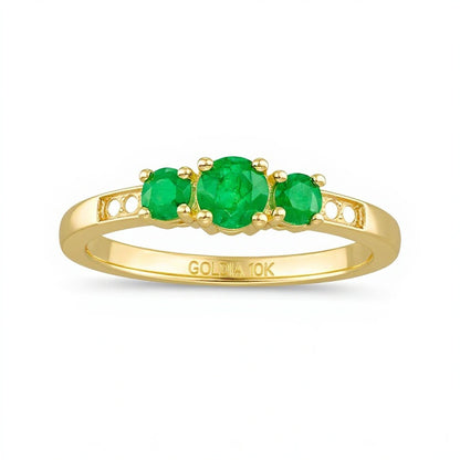 Emerald and Diamond Accent Three Stone Ring in 10K Gold