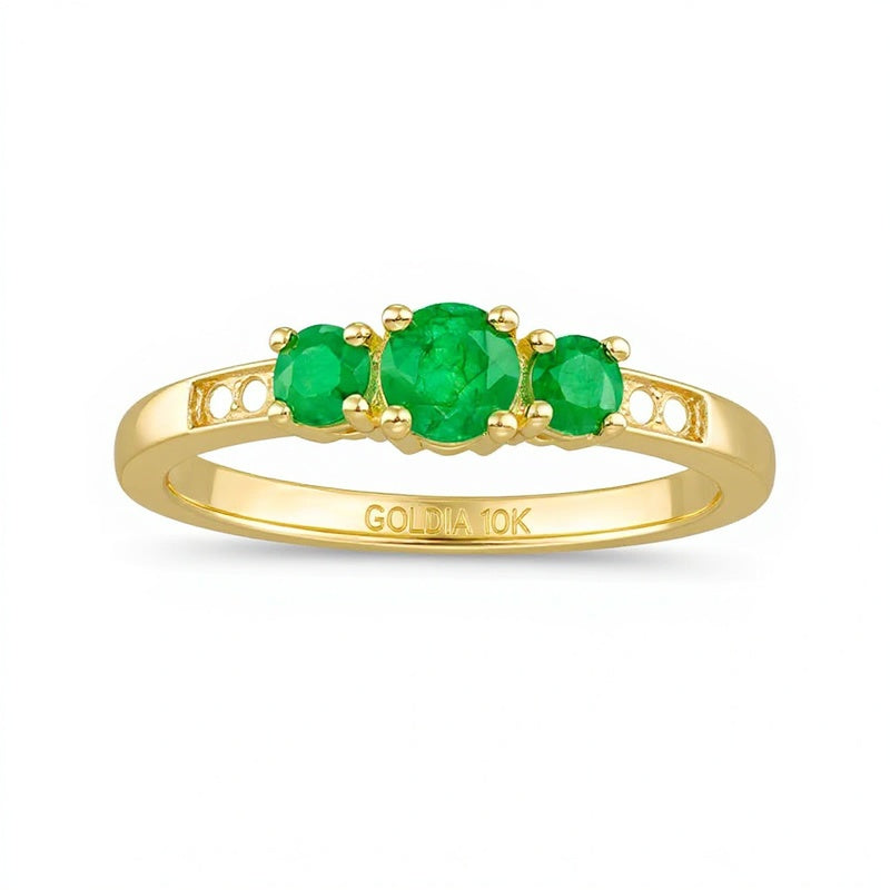 Emerald and Diamond Accent Three Stone Ring in 10K Gold