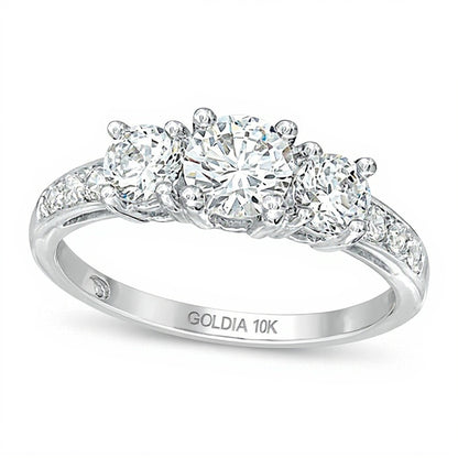 Lab-Created White Sapphire Three Stone Ring in 10K White Gold