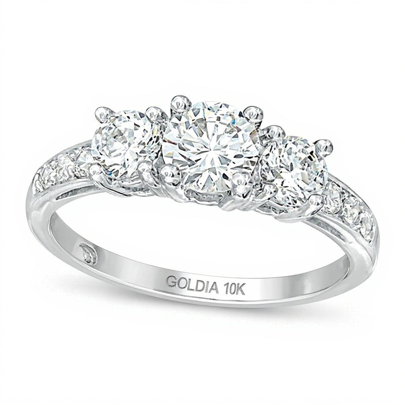 Lab-Created White Sapphire Three Stone Ring in 10K White Gold