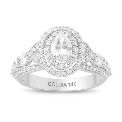 1.63 CT. TW Oval Diamond Double Frame Vintag-Style Engagement Ring in 14K White Gold