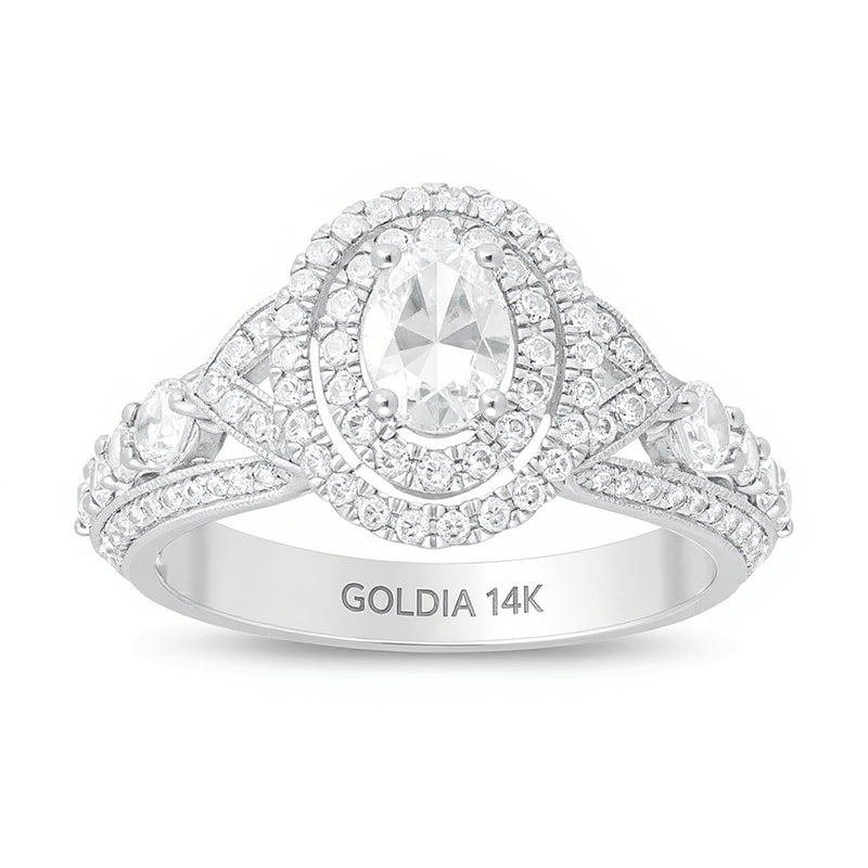 1.63 CT. TW Oval Diamond Double Frame Vintag-Style Engagement Ring in 14K White Gold