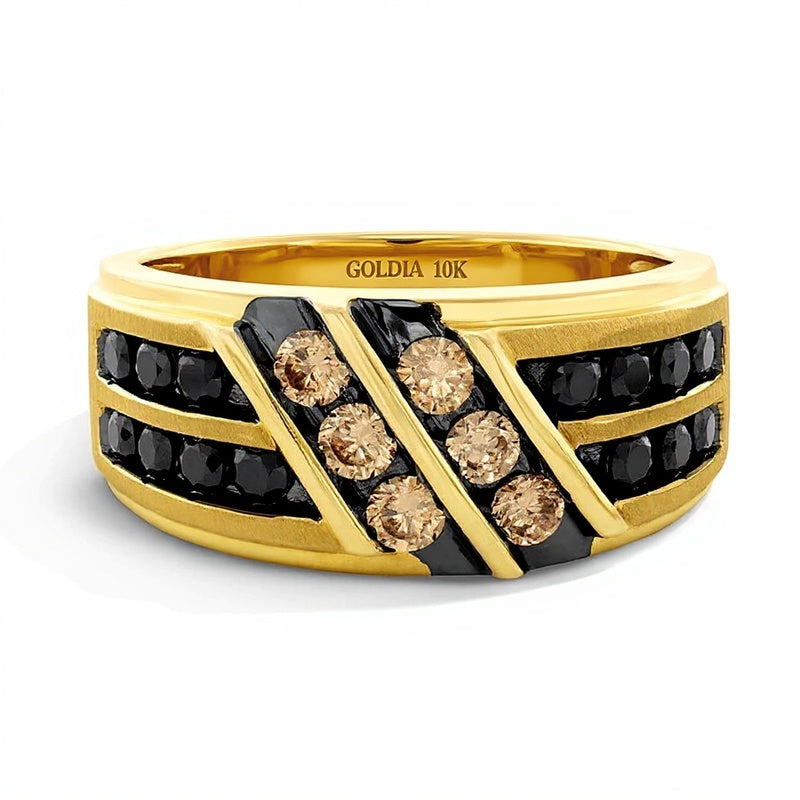 1.0 CT. TW Black and Brown Diamond Double Row Slant Band in 10K Gold