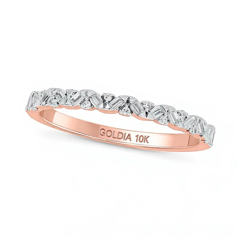 0.17 CT. TW Baguette and Round Diamond Zig-Zag Stackable Band in 10K Rose Gold