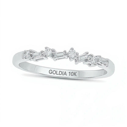 0.1 CT. TW Baguette and Round Diamond Stackable Band in 10K White Gold