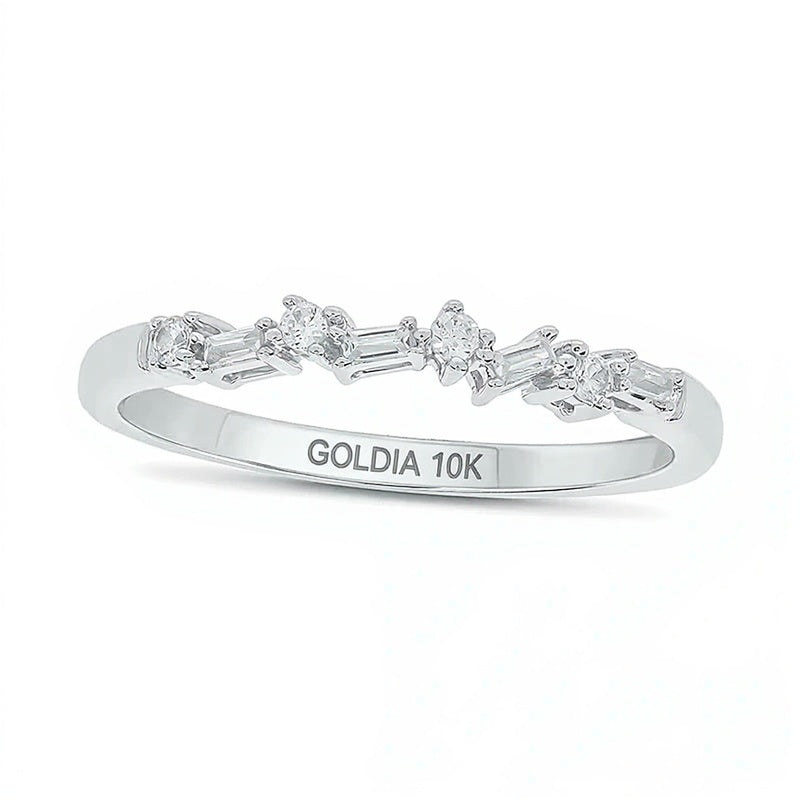 0.1 CT. TW Baguette and Round Diamond Stackable Band in 10K White Gold