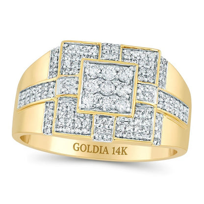 0.75 CT. TW Square Composite Diamond Tiered Cross Ring in 14K Gold