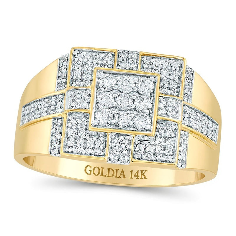 0.75 CT. TW Square Composite Diamond Tiered Cross Ring in 14K Gold
