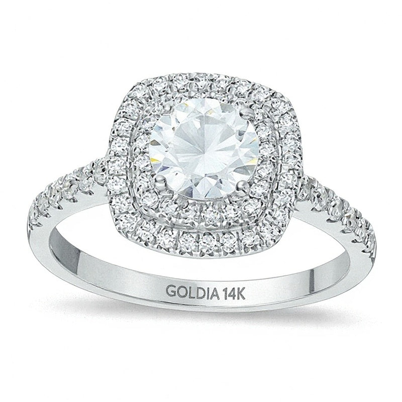 1.2 CT. TW Diamond Square Double Frame Engagement Ring in 14K White Gold