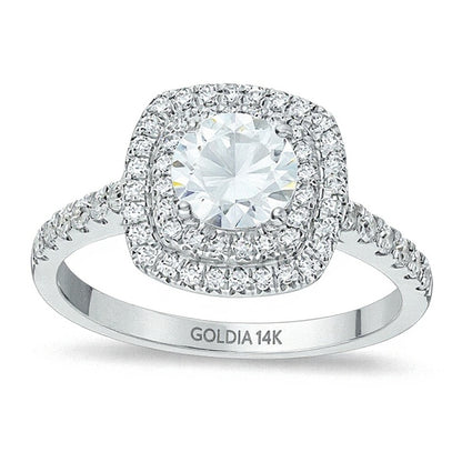 1.2 CT. TW Diamond Square Double Frame Engagement Ring in 14K White Gold