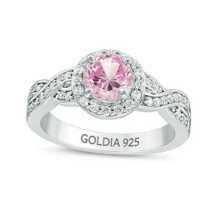 7.0mm Lab-Created Pink Sapphire and 0.25 CT. TW Diamond Braid Engagement Ring in Sterling Silver