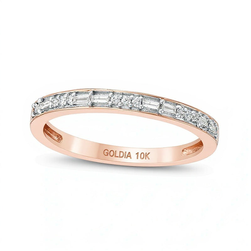 0.13 CT. TW Baguette and Round Diamond Two Stone Alternating Stackable Band in 10K Rose Gold