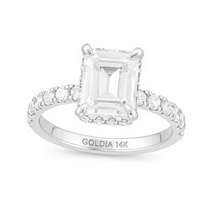 3.88 CT. TW Emerald-Cut Lab-Grown Diamond Hidden Frame Engagement Ring in 14K White Gold (I/SI2)