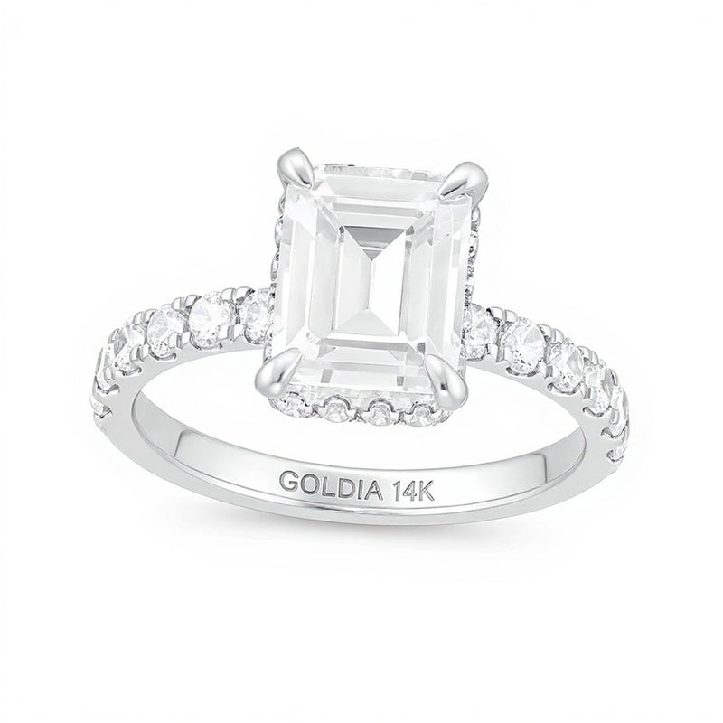 3.88 CT. TW Emerald-Cut Lab-Grown Diamond Hidden Frame Engagement Ring in 14K White Gold (I/SI2)