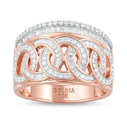 1.0 CT. TW Baguette and Round Diamond Chain Link Ring in 10K Rose Gold