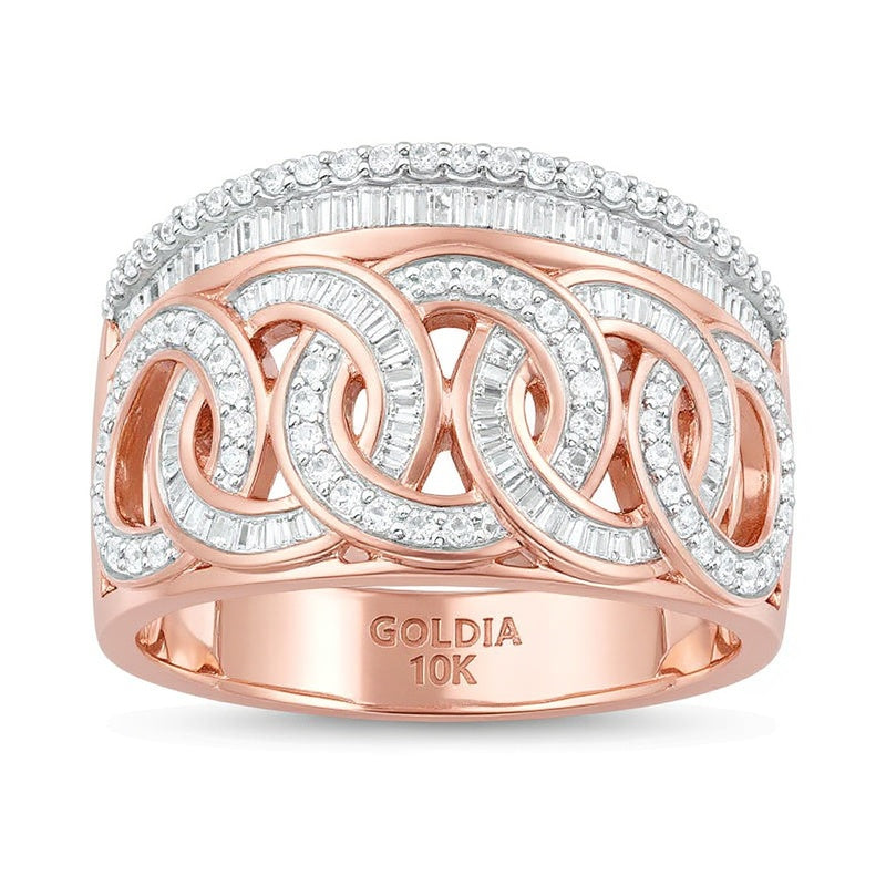 1.0 CT. TW Baguette and Round Diamond Chain Link Ring in 10K Rose Gold