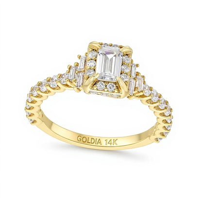 1.25 CT. TW Emerald-Cut Diamond Frame Tri-Sides Engagement Ring in 14K Gold