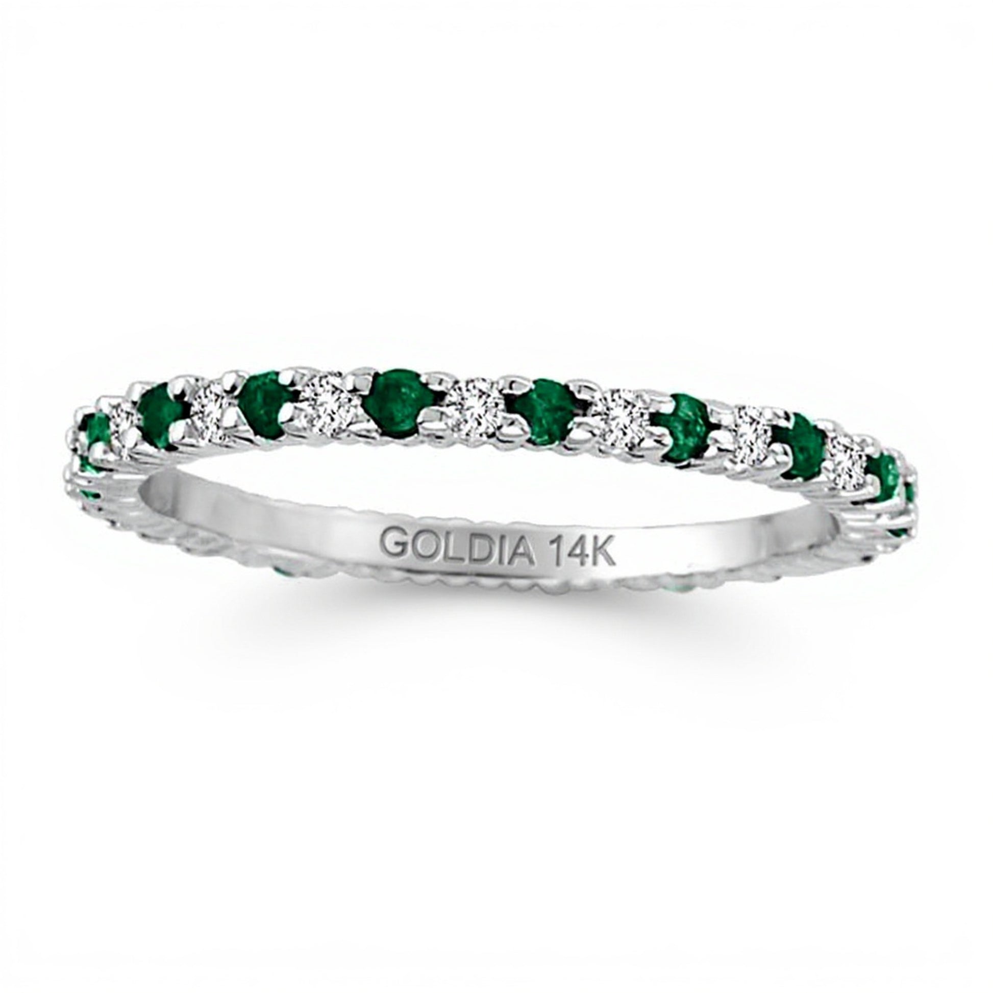 Emerald and 0.25 CT. TW Diamond Eternity Band in 14K White Gold