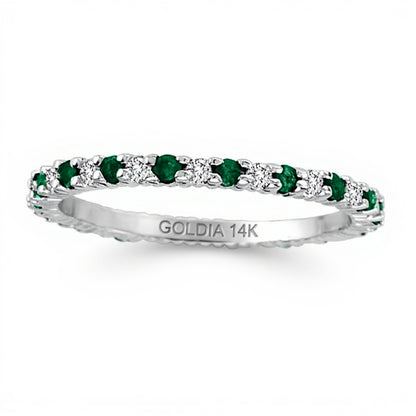 Emerald and 0.25 CT. TW Diamond Eternity Band in 14K White Gold