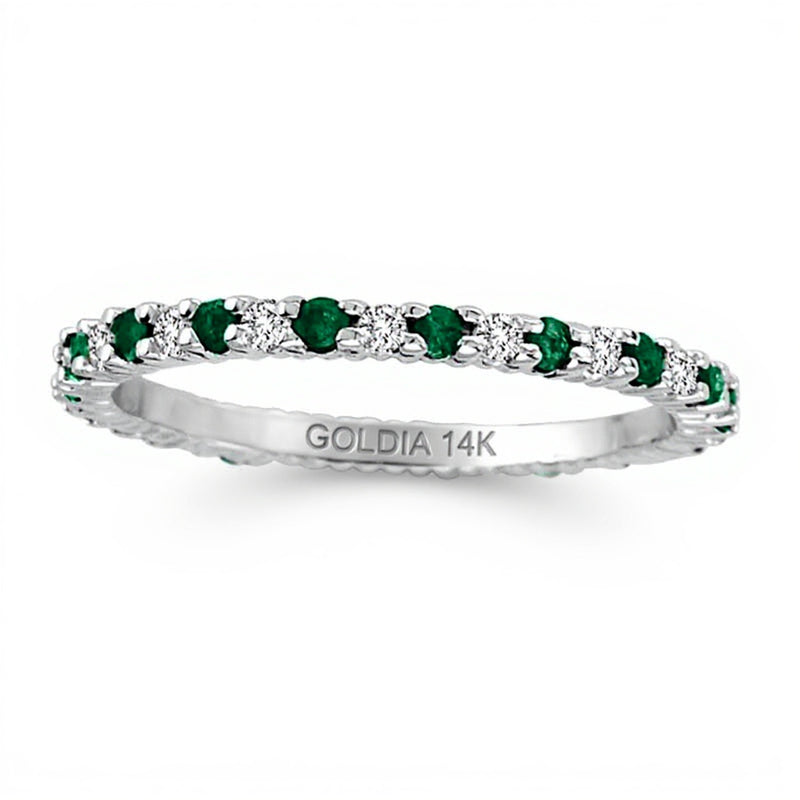 Emerald and 0.25 CT. TW Diamond Eternity Band in 14K White Gold