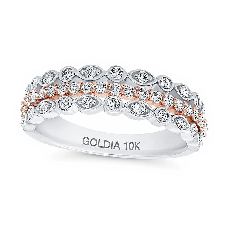 0.5 CT. TW Diamond Art Deco Multi-Row Stacked Ring in 10K Two-Tone Gold