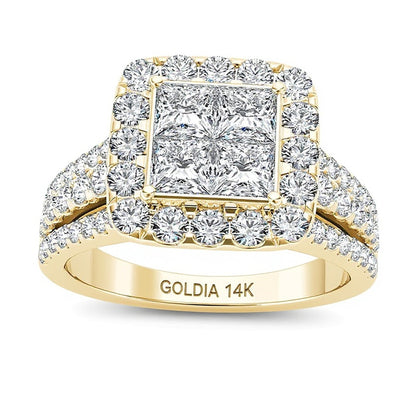 2.0 CT. TW Quad Princess-Cut Multi-Diamond Frame Engagement Ring in 14K Gold