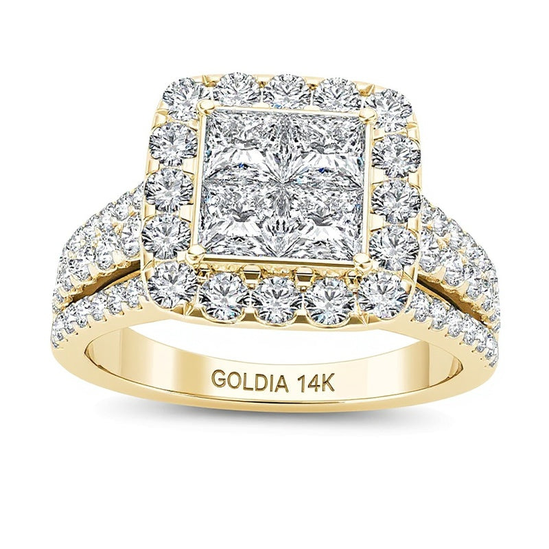 2.0 CT. TW Quad Princess-Cut Multi-Diamond Frame Engagement Ring in 14K Gold