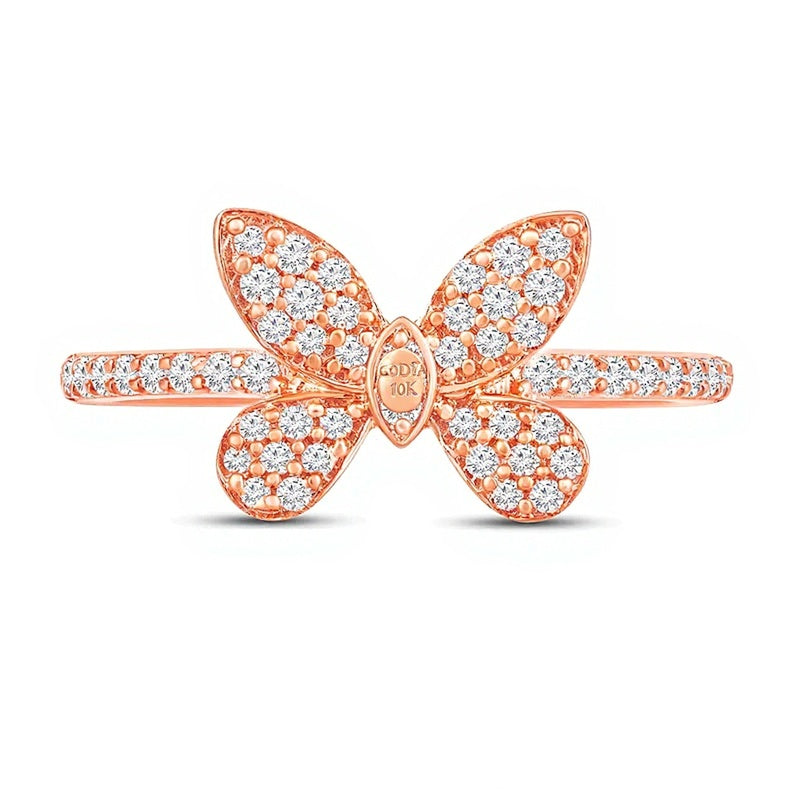 0.33 CT. TW Diamond Butterfly Ring in 10K Rose Gold