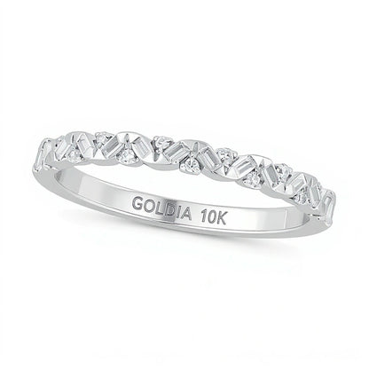 0.17 CT. TW Baguette and Round Diamond Zig-Zag Stackable Band in 10K White Gold