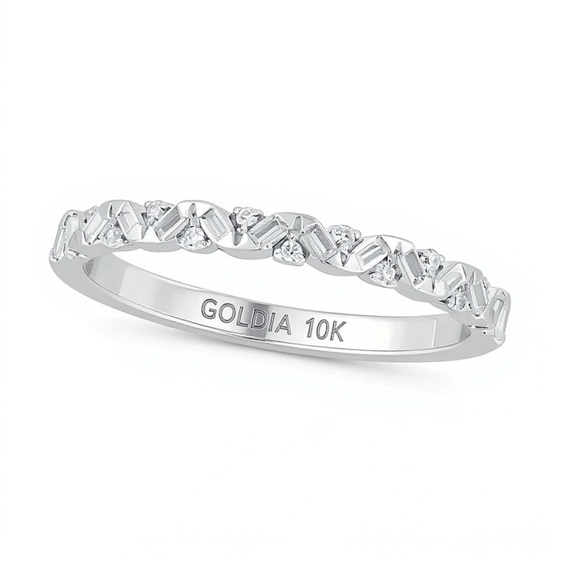 0.17 CT. TW Baguette and Round Diamond Zig-Zag Stackable Band in 10K White Gold