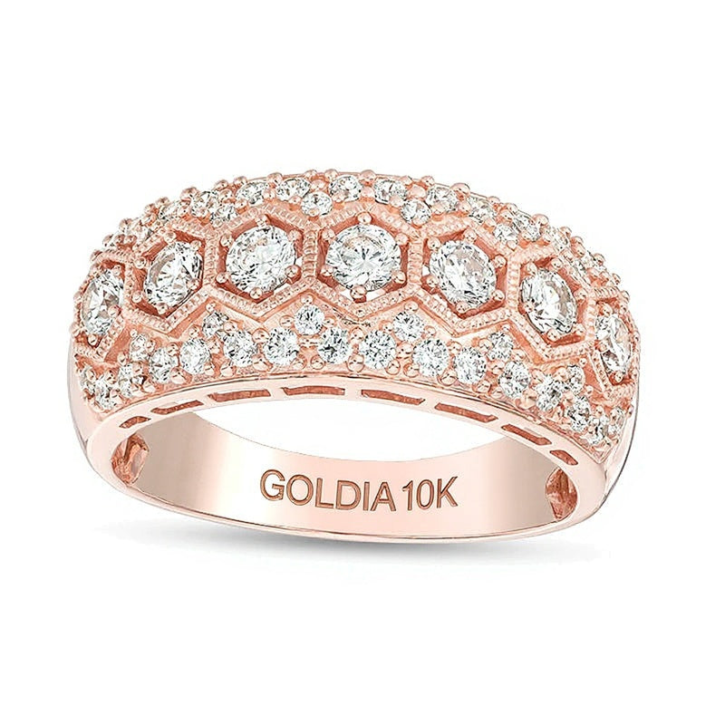 1.0 CT. TW Diamond Seven Stone Hexagon Frame Vintage-Style Anniversary Band in 10K Rose Gold