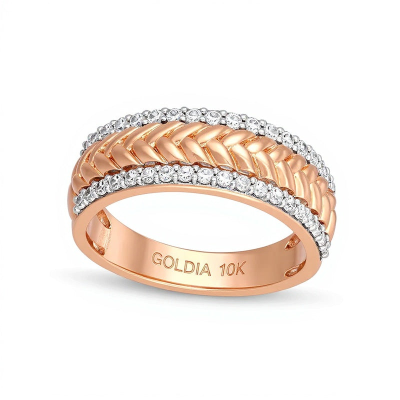 0.33 CT. TW Diamond Edge Herringbone Band in 10K Rose Gold