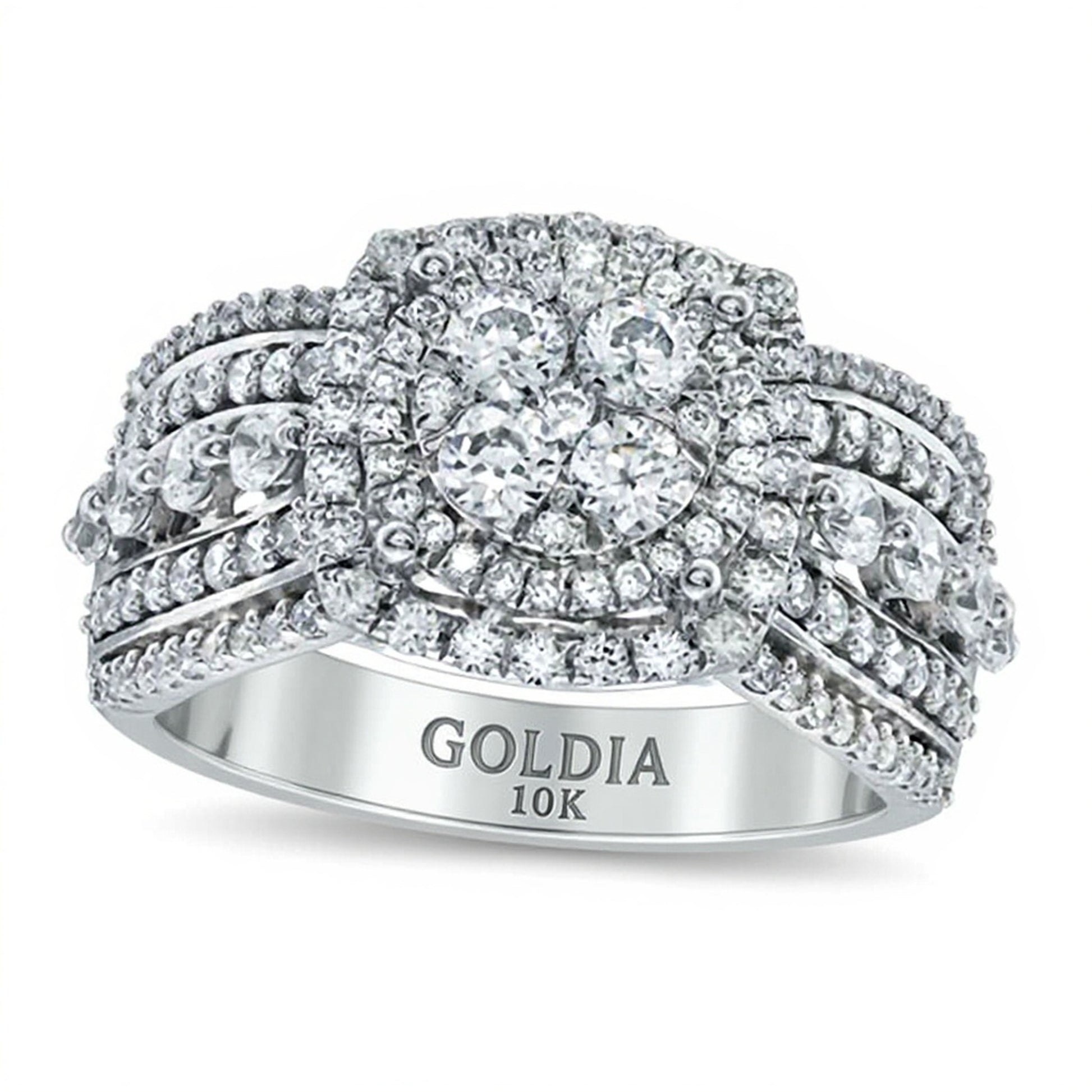 1.5 CT. TW Diamond Layered Framed Cluster Ring in 10K White Gold