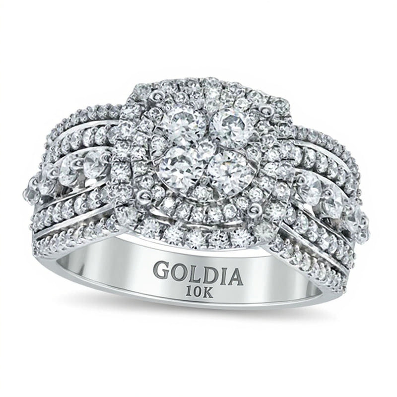 1.5 CT. TW Diamond Layered Framed Cluster Ring in 10K White Gold